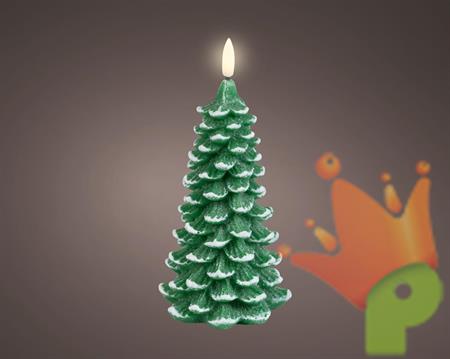 CANDELA ALBERO INNEVATO CON LED EFFETTO FIAMMA BIANCO CALDO 19CM