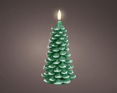 CANDELA ALBERO INNEVATO CON LED EFFETTO FIAMMA BIANCO CALDO 19CM