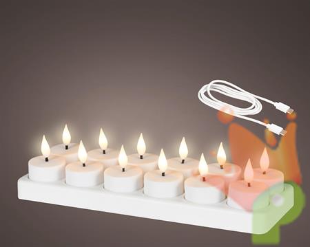 CANDELE TEALIGHT CON LED EFFETTO FIAMMA RICARICABILI 4CM 12PZ