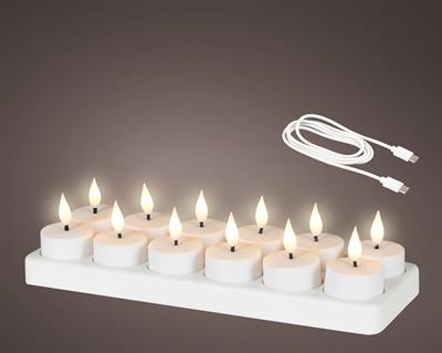 CANDELE TEALIGHT CON LED EFFETTO FIAMMA RICARICABILI 4CM 12PZ