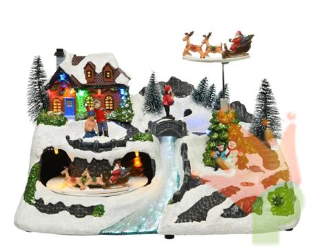 VILLAGGIO DI NATALE CON PERSONAGGI NATALIZI CON LED 31X20X27,5CM