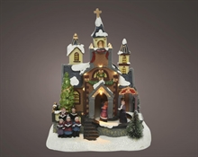 VILLAGGIO NATALIZIO CHIESA CON CORO E LUCI LED 13X18X24CM