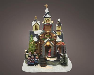 VILLAGGIO NATALIZIO CHIESA CON CORO E LUCI LED 13X18X24CM