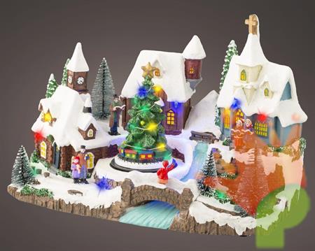 VILLAGGIO DI NATALE INNEVATO CON LED MULTICOLOR 19X33,5X23CM