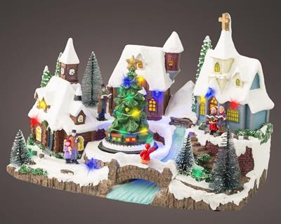 VILLAGGIO DI NATALE INNEVATO CON LED MULTICOLOR 19X33,5X23CM