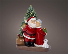 BABBO E MAMMA NATALE CON ALBERO E REGALI LED BIANCO CALDO 24,5CM