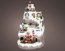 VILLAGGIO DI NATALE MONTAGNA CON TRENINO IN MOVIMENTO 26X41CM