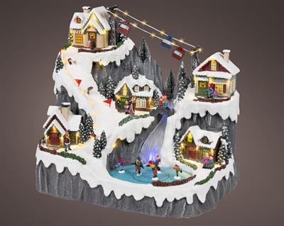 VILLAGGIO DI NATALE INNEVATO CON SCENARI NATALIZI 41CM
