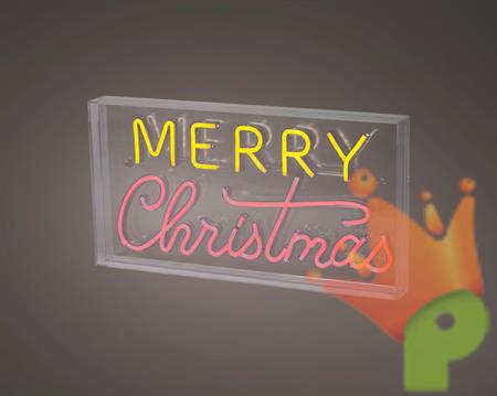 INSEGNA NEON TRASPARENTE MERRY CHRISTMAS LED MULTICOLOR 43X23CM