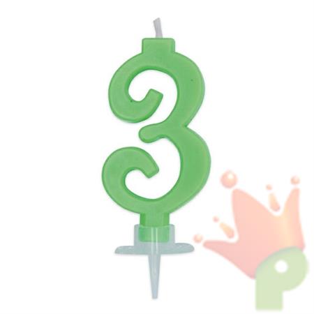 CANDELINA NUMERO 3 CERA ITALIC VERDE FLUO 7CM