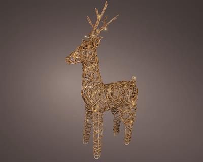 RENNA LUMINOSA 3D IN VIMINI CON LED ORO CHIARO 19X50X85CM