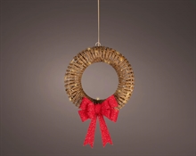 GHIRLANDA FUORIPORTA IN VIMINI FIOCCO ROSSO LED ORO CHIARO 38CM