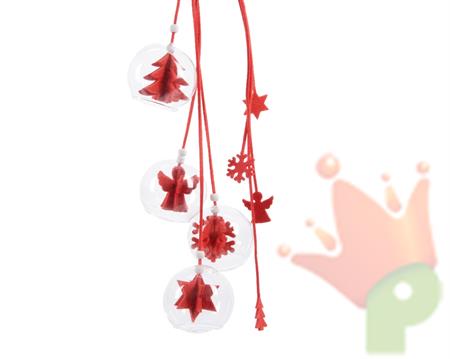 PALLINA VETRO CON DECORO FELTRO ROSSA 8CM