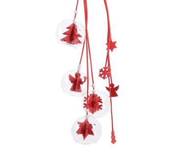 PALLINA VETRO CON DECORO FELTRO ROSSA 8CM
