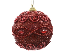 PALLINA NATALIZIA 8CM ROSSO DECORATA CON PERLE E STRASS