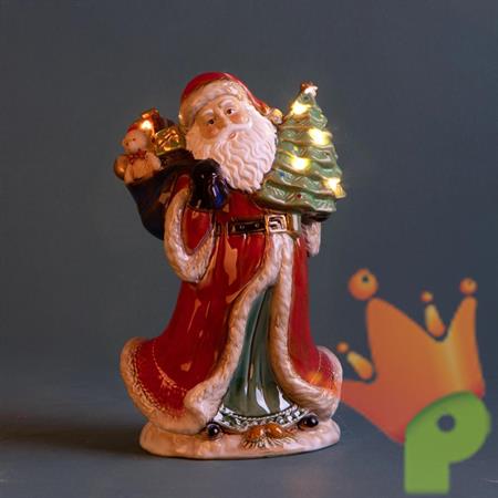 BABBO NATALE CON SACCO REGALI CON LED BIANCO CALDO 31CM