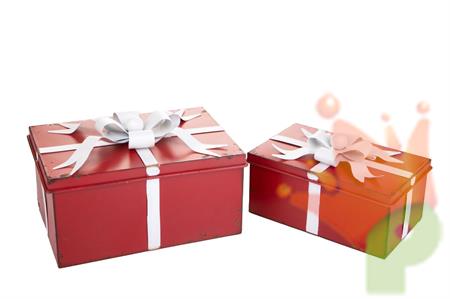 SCATOLE REGALO IN FERRO ROSSO CON FIOCCO 27X18CM 2PZ