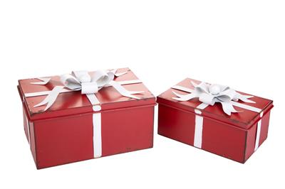 SCATOLE REGALO IN FERRO ROSSO CON FIOCCO 27X18CM 2PZ