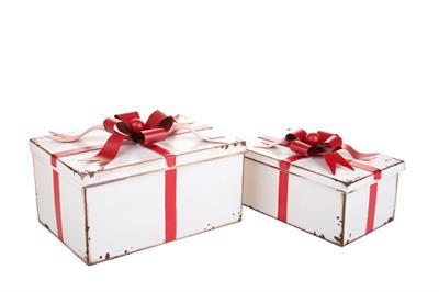 SCATOLE REGALO IN FERRO BIANCO CON FIOCCO 27X18CM 2PZ