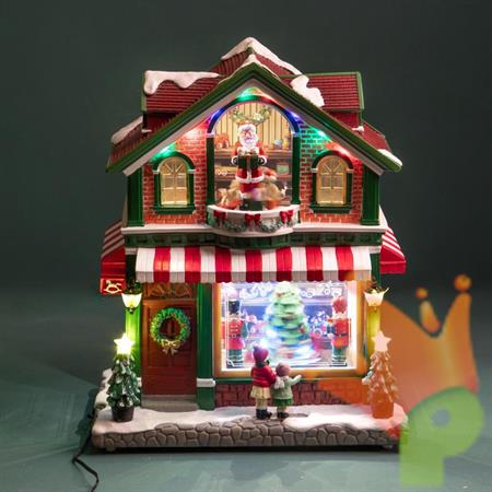 VILLAGGIO NATALIZIO NEGOZIO DI GIOCATTOLI MUSICALE CON LED 42CM