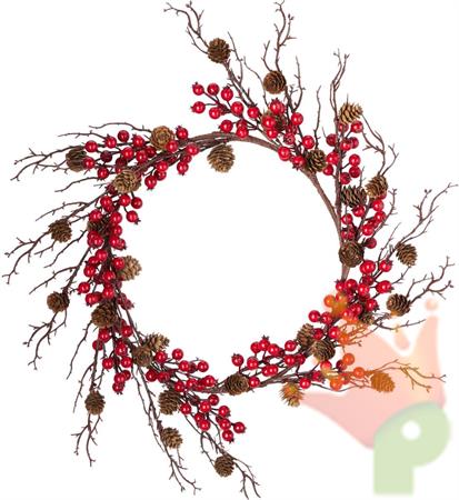 GHIRLANDA FUORIPORTA CON BACCHE E PIGNE 55CM