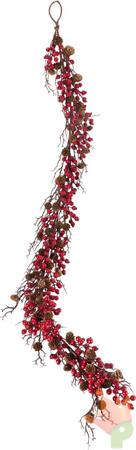 GHIRLANDA CON BACCHE ROSSE E PIGNE 180CM