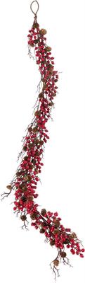 GHIRLANDA CON BACCHE ROSSE E PIGNE 180CM