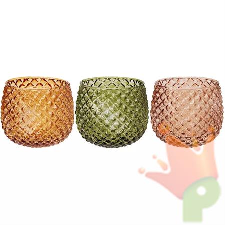 PORTA TEALIGHT IN VETRO 10X9CM 3ASS