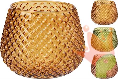 PORTA TEALIGHT VETRO 13CM 3ASS