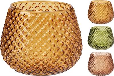 PORTA TEALIGHT VETRO 13CM 3ASS