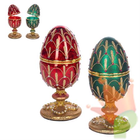 COFANETTO IN VETRO FORMA UOVO DECORATO ORO 23CM 2ASS