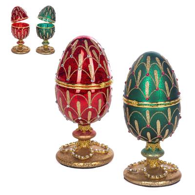 COFANETTO IN VETRO FORMA UOVO DECORATO ORO 23CM 2ASS