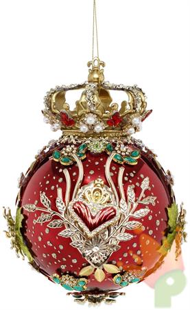 PALLINA DI NATALE IN VETRO CON CORONA E DECORAZIONI 18CM
