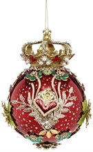 PALLINA DI NATALE IN VETRO CON CORONA E DECORAZIONI 18CM