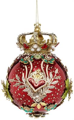 PALLINA DI NATALE IN VETRO CON CORONA E DECORAZIONI 18CM