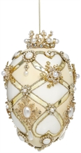 PENDENTE IN VETRO UOVO BIANCO CON DECORAZIONI ORO 18CM