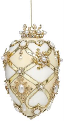 PENDENTE IN VETRO UOVO BIANCO CON DECORAZIONI ORO 18CM