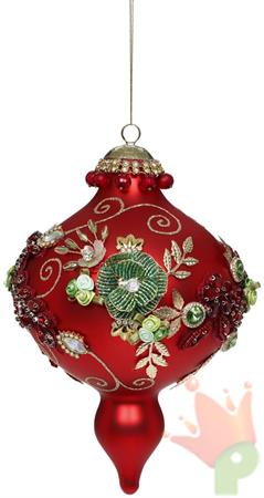 PENDENTE IN VETRO ROSSO CON FIORI DI PERLINE 20CM