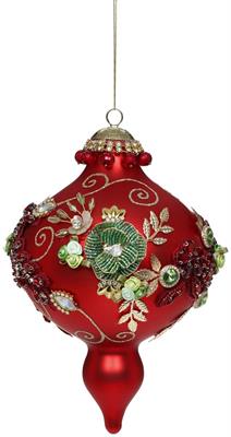 PENDENTE IN VETRO ROSSO CON FIORI DI PERLINE 20CM