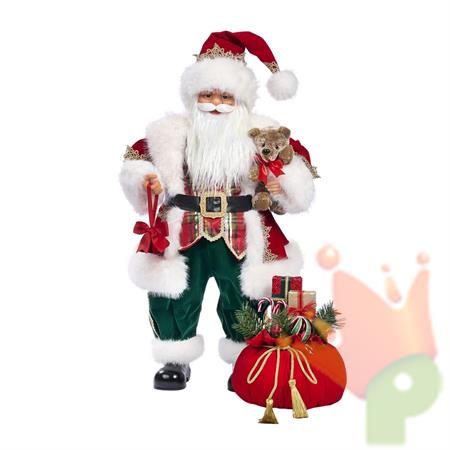 BABBO NATALE CON ORSETTO E SACCO REGALI 95CM
