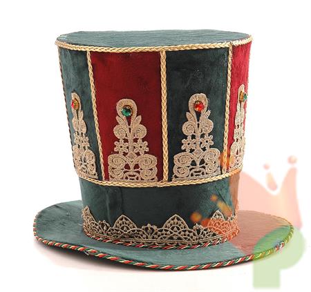 CAPPELLO NATALIZIO ROSSO/VERDE CON DECORAZIONI ORO 22CM