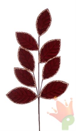 RAMO FOGLIE IN VELLUTO BORDEAUX 68CM