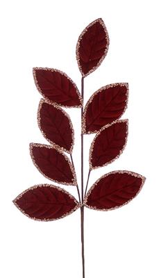 RAMO FOGLIE IN VELLUTO BORDEAUX 68CM