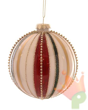 PALLINA DI NATALE IN VETRO MULTICOLOR STRISCE DI STRASS ORO 10CM