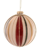 PALLINA DI NATALE IN VETRO MULTICOLOR STRISCE DI STRASS ORO 10CM