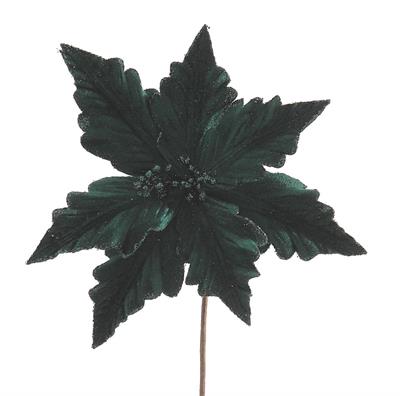 STELLA DI NATALE IN VELLUTO VERDE SCURO GLITTERATO 28CM