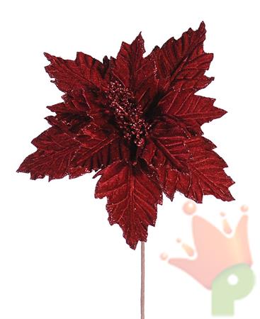 STELLA DI NATALE IN VELLUTO BORDEAUX SCURO GLITTERATO 28CM