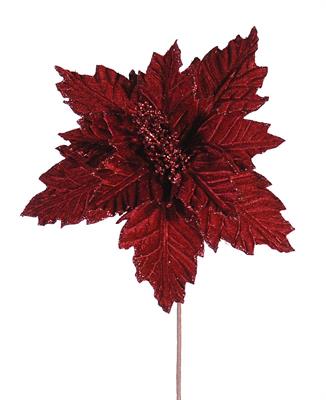 STELLA DI NATALE IN VELLUTO BORDEAUX SCURO GLITTERATO 28CM
