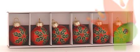 PALLINE DI NATALE IN VETRO CON STELLA DI NATALE GLITTER 4CM 6PZ