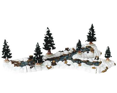 PAESAGGIO INNEVATO CON FIUME ED ALBERI 29X19X10CM
